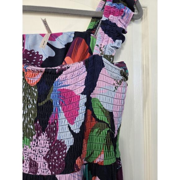 Soma Dark Tropical Floral Smocked Ruffle Straps Pockets Tiered Maxi Dress, Large - Picture 4 of 12